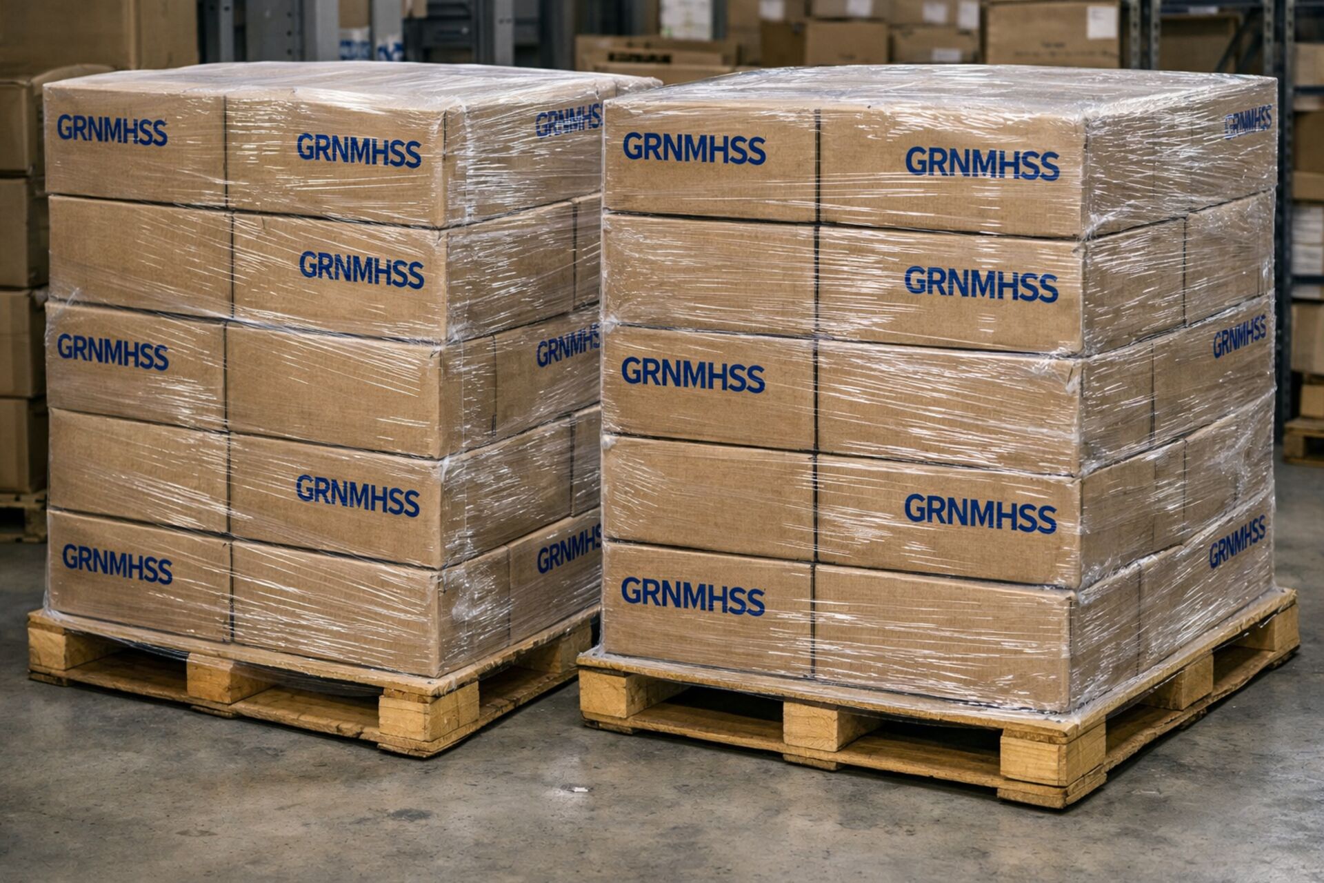 Palletised equipment ready for shipment