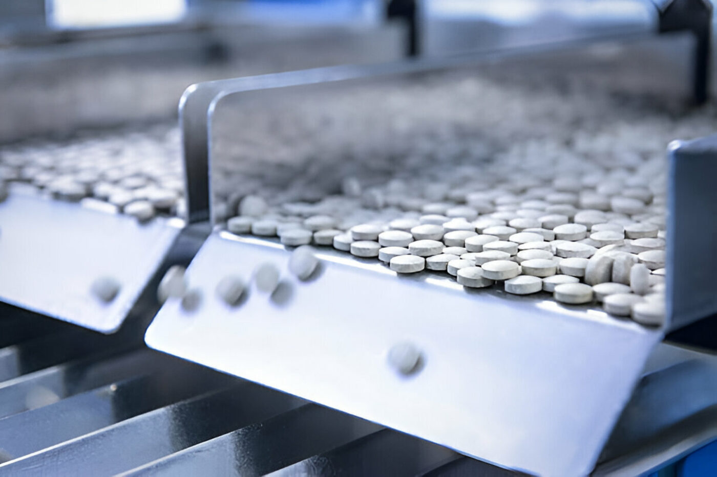 Pharmaceutical tablets on production line