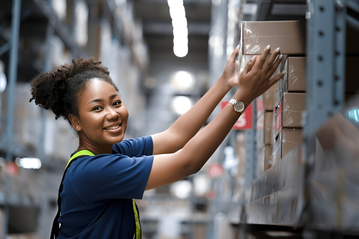 Ethageo Investments warehouse team member stocking shelves